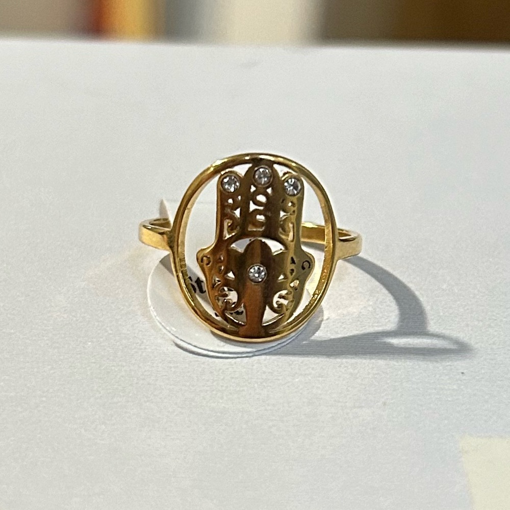 Hamsa Ring with Rhinestones - Stainless Steel Gold Tone - NWT